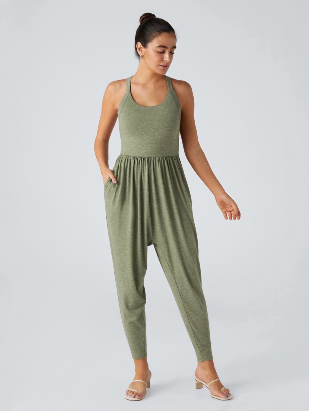 HALARA Olive Green Tank Jumpsuit with Harem Pants